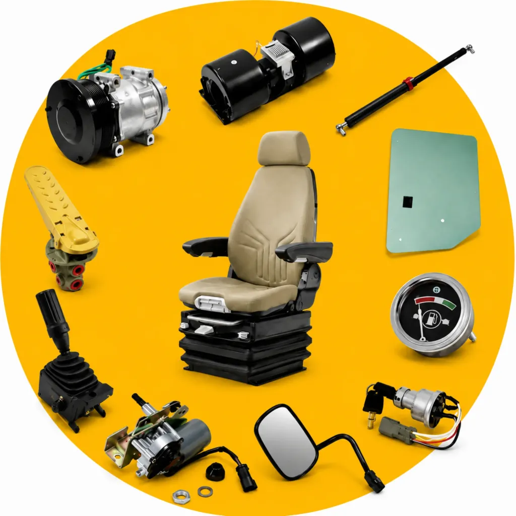 Construction machinery operator station and cab parts for Caterpillar, Komatsu, JCB