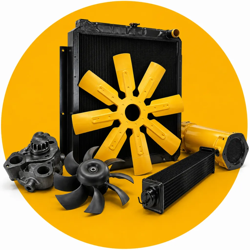 Earthmoving equipment cooling system parts for Caterpillar, Komatsu, Volvo