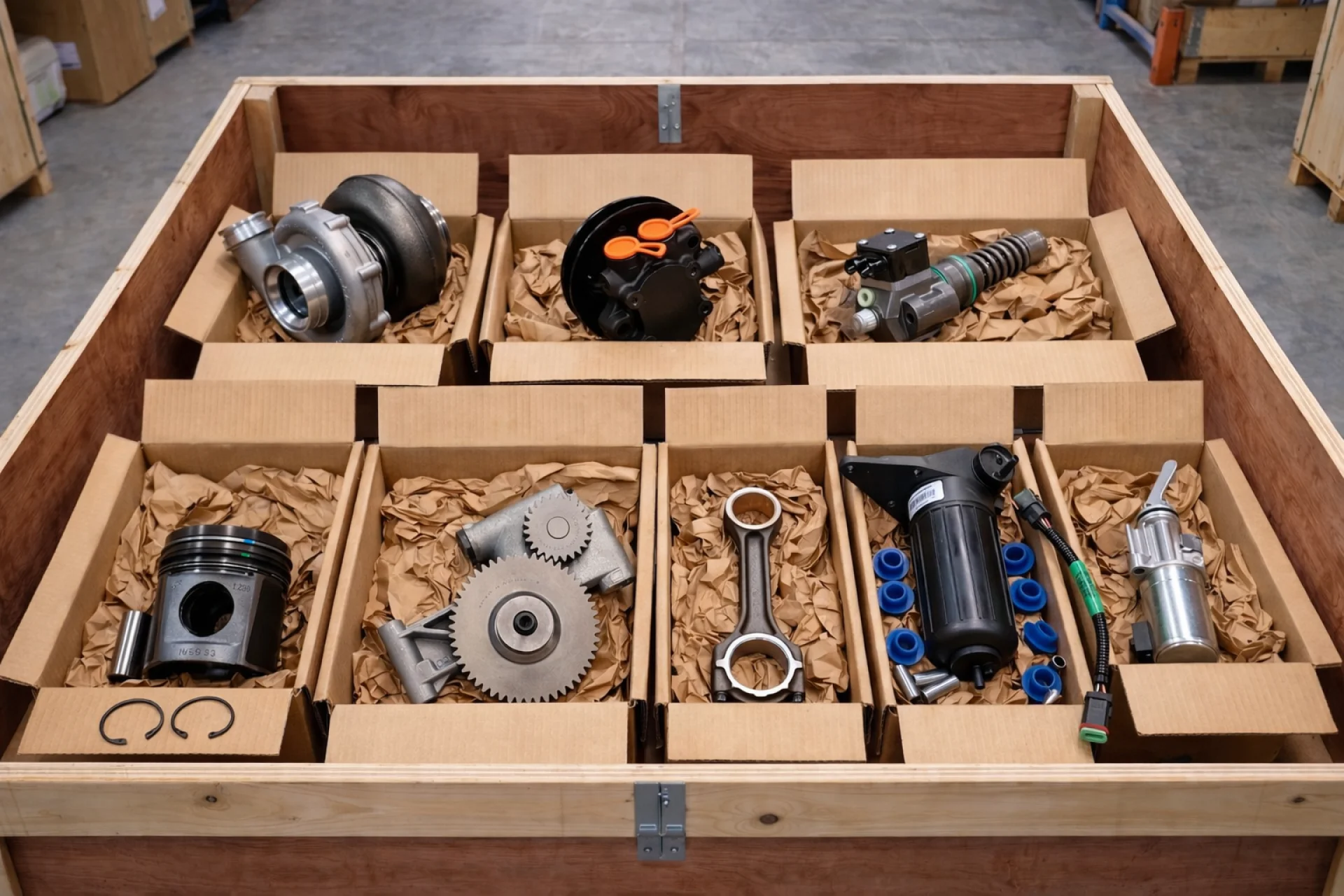 Pistons, cylinder liners, connecting rods, oil pumps and fuel lift pumps for Perkins and Deutz engines